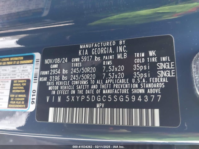 Aukcja sprzedaży 2025 Kia Telluride Sx X-line, vin: 5XYP5DGC5SG594377, numer aukcji: 41534262