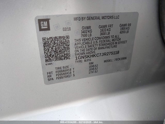 1GNSKHKC7JR275118 Chevrolet SUBURBAN K