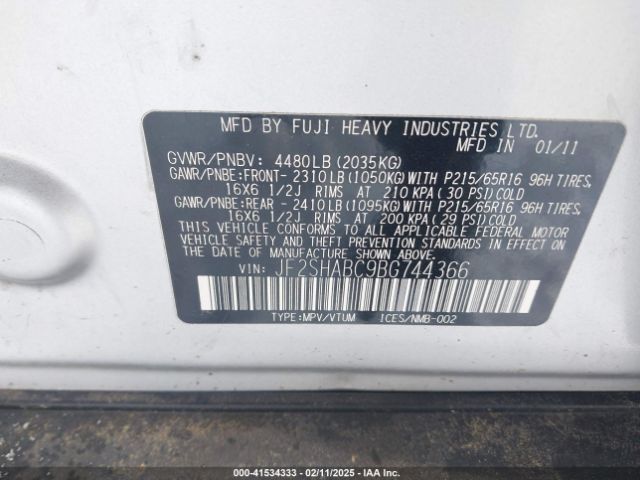 2011 SUBARU FORESTER JF2SHABC9BG744366 Photo 8