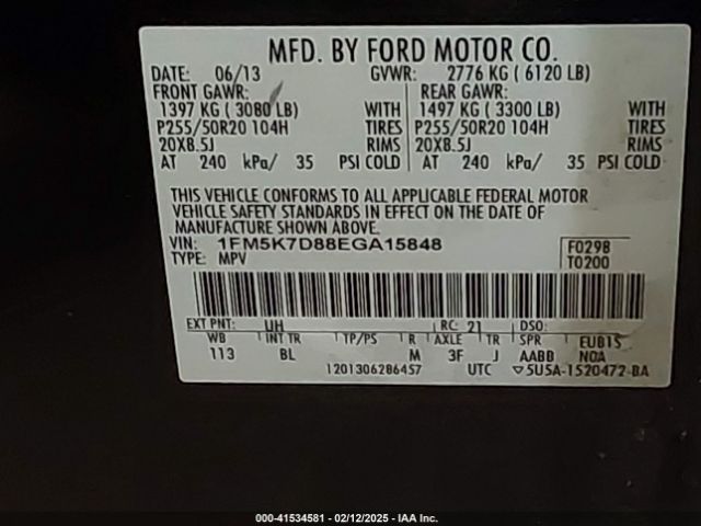 1FM5K7D88EGA15848 Ford EXPLORER XLT