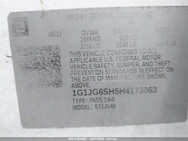 1G1JG6SH5H4173063 Chevrolet Sonic Lt Auto