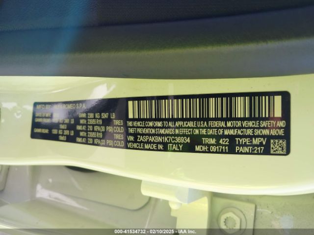 2019 ALFA ROMEO STELVIO ZASPAKBN1K7C36934 Photo 8
