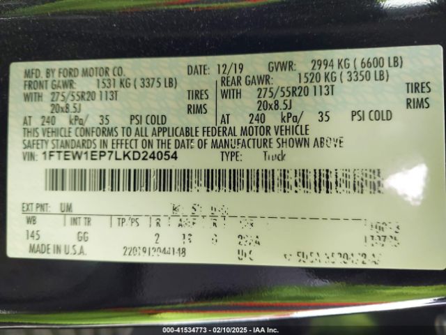1FTEW1EP7LKD24054 Ford F-150 Xl