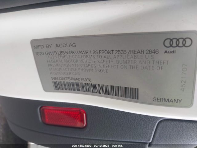 WAUDACF54MA016976 Audi A5 Sportback Premium 45 Tfsi Quattro S Tronic