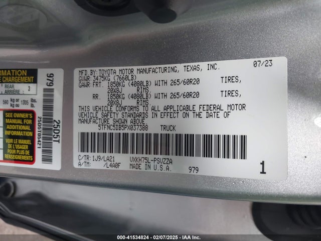 5TFNC5DB5PX037388 Toyota Tundra Hybrid Platinum