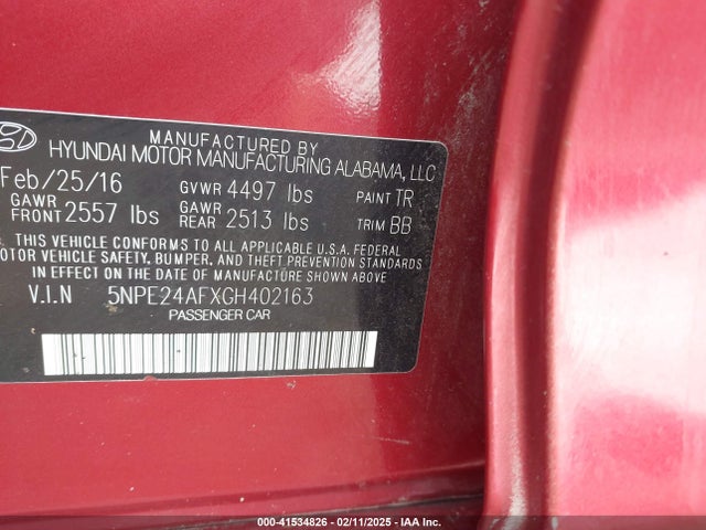 Hyundai SONATA SE 2016 5NPE24AFXGH402163 Image 9