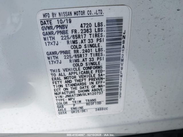 JN8AT2MV9LW120737 Nissan Rogue Sv Intelligent Awd