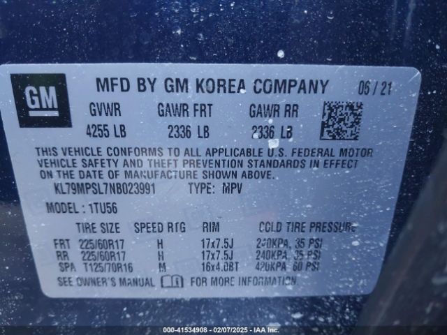 KL79MPSL7NB023991 Chevrolet Trailblazer Fwd Lt