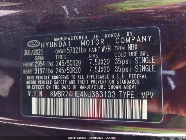 KM8R74HE4NU363133 Hyundai Palisade Calligraphy