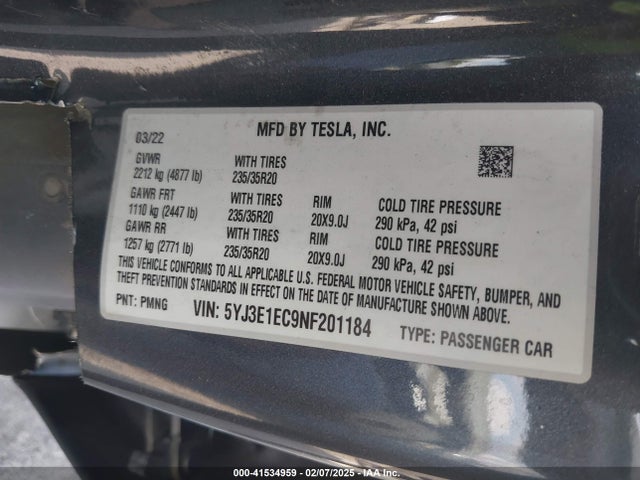 2022 TESLA MODEL 3 5YJ3E1EC9NF201184 Photo 8