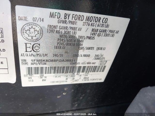 Ford EXPLORER XLT 2015 1FM5K8D88FGA35931 Image 9