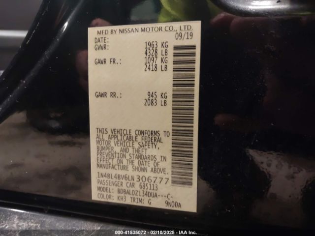1N4BL4BV6LN306777 Nissan Altima S Fwd