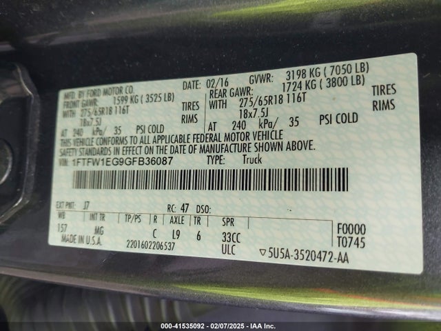 Ford F-150 Xlt 2016 1FTFW1EG9GFB36087 Image 9