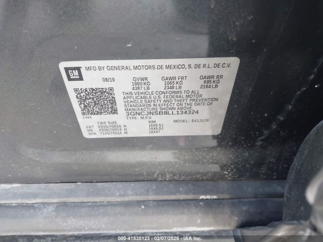 3GNCJNSB8LL134324 Chevrolet Trax Awd Ls