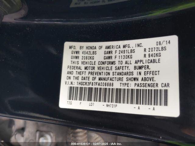 1HGCR3F87FA006688 Honda Accord Ex-l V-6