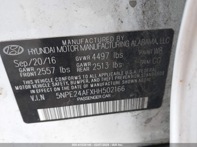 5NPE24AFXHH502166 Hyundai Sonata