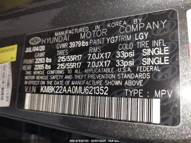 KM8K22AA0MU621352 Hyundai Kona Sel