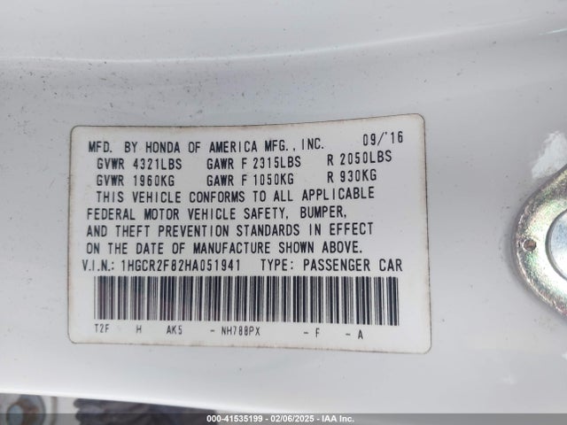 Honda Accord Ex-l 2017 1HGCR2F82HA051941 Image 9