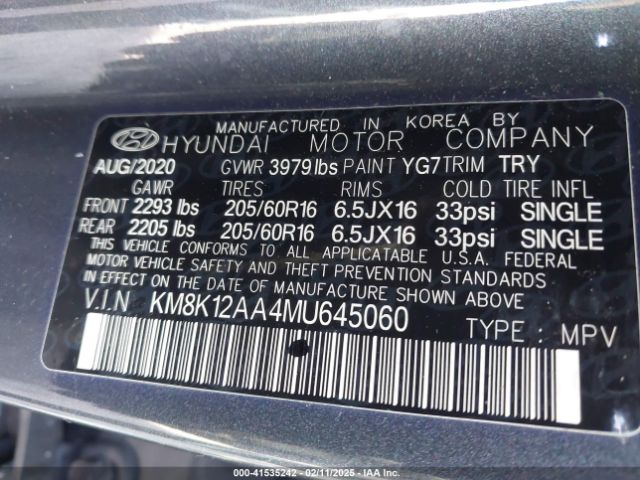 KM8K12AA4MU645060 Hyundai Kona Se