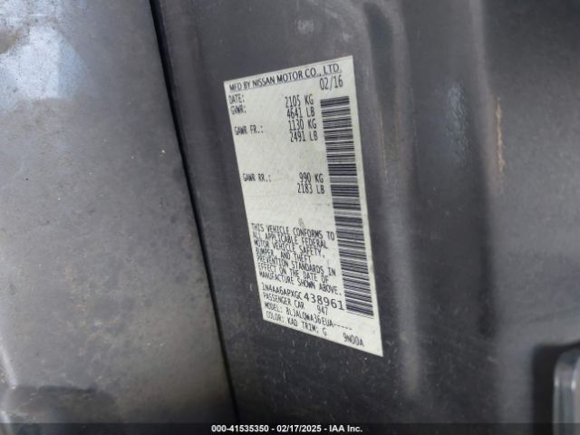 1N4AA6APXGC438961 Nissan Maxima 3.5 Platinum/3.5 S/3.5 Sl/3.5 Sr/3.5 Sv
