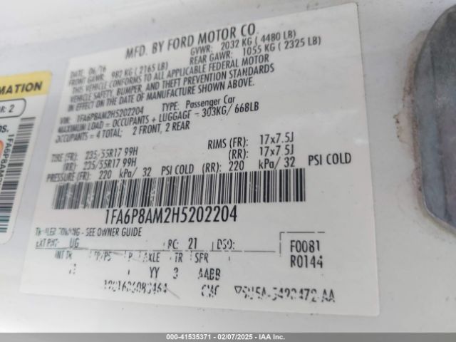 2017 FORD MUSTANG 1FA6P8AM2H5202204 Photo 8