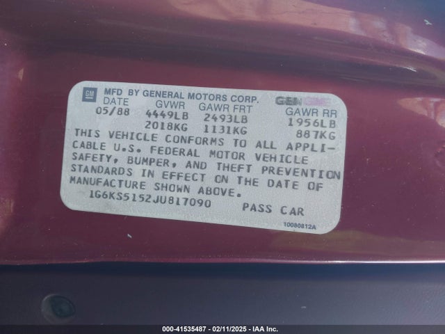 1988 CADILLAC SEVILLE 1G6KS5152JU817090 Photo 8