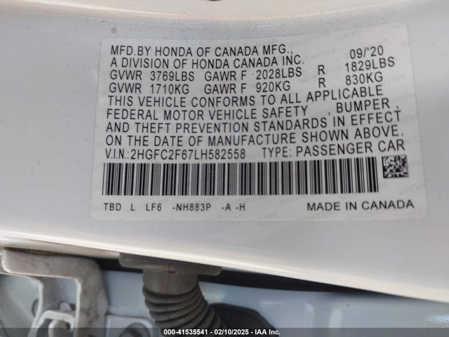 Honda Civic Lx 2020 2HGFC2F67LH582558 Image 9