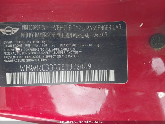 2005 MINI COOPER WMWRC33575TJ72049 Photo 8
