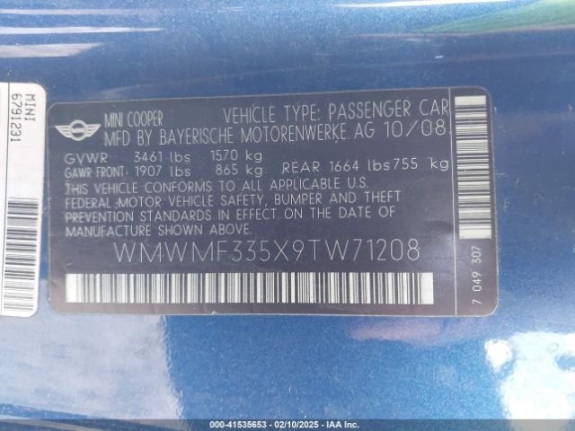 2009 MINI COOPER WMWMF335X9TW71208 Photo 8