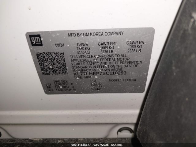 KL77LHEP7SC110293 Chevrolet Trax Fwd Lt