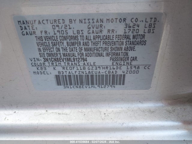Nissan Versa Sv Xtronic Cvt 2021 3N1CN8EV1ML912794 Image 9