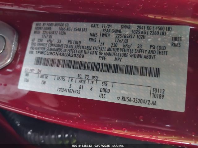 1FMCU9GN4SUA30309 Ford Escape Active