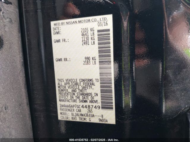 1N4AA6AP7GC448749 Nissan Maxima 3.5 Platinum