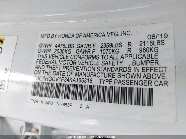 Honda Accord Sport 2019 1HGCV1F34KA166316 Image 9