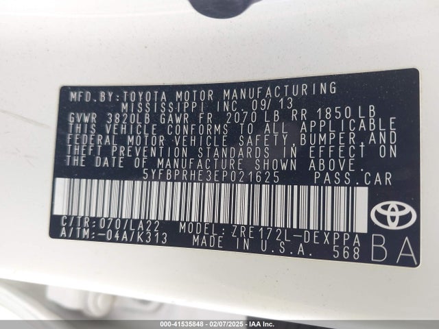 Toyota Corolla Eco/eco Plus/eco Premium 2014 5YFBPRHE3EP021625 Image 9