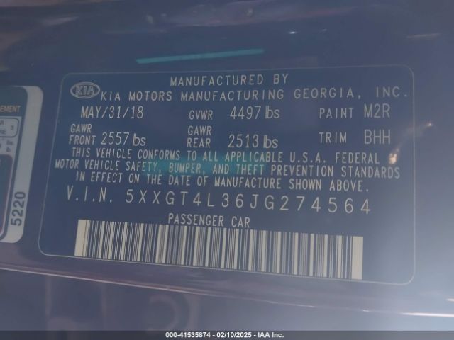 5XXGT4L36JG274564 KIA gdi