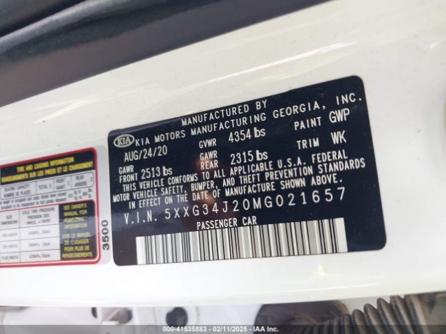 5XXG34J20MG021657 KIA K5 EX