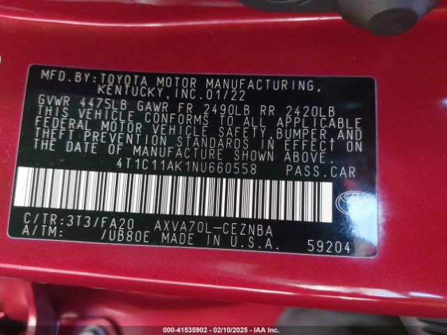 4T1C11AK1NU660558 Toyota CAMRY LE