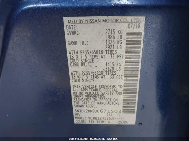 Nissan Pathfinder Sv 2018 5N1DR2MM9JC671503 Image 9