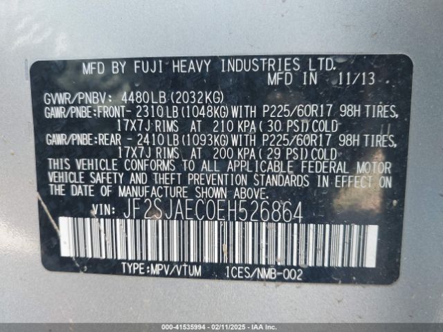 JF2SJAEC0EH526864 Subaru Forester 2.5i Premium