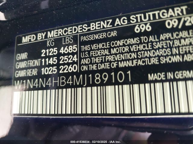 W1N4N4HB4MJ189101 Mercedes-Benz Gla 250 4matic