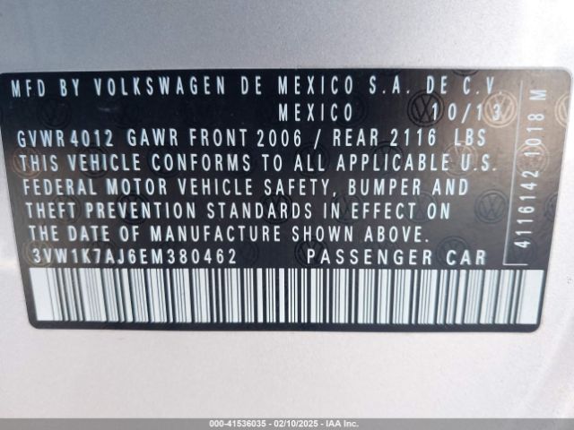 3VW1K7AJ6EM380462 Volkswagen Jetta 2.0l S