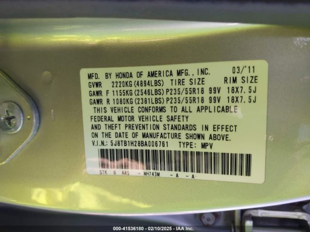 2011 ACURA RDX 5J8TB1H28BA006761 Photo 8