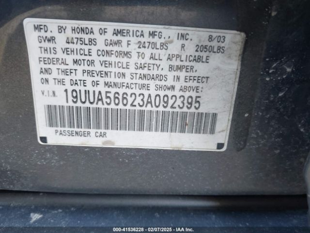 2003 ACURA TL 19UUA56623A092395 Photo 8