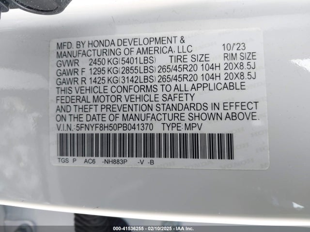 Honda Passport Awd Ex-l 2023 5FNYF8H50PB041370 Image 9