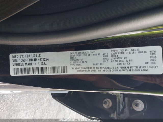 1C6SRFHM4MN679294 RAM 1500 Limited  4x4 5'7 Box