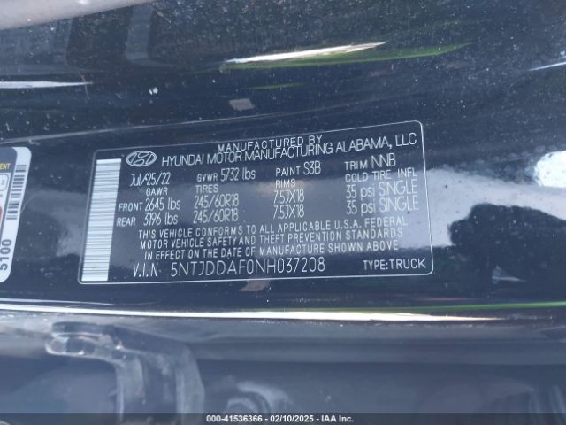 5NTJDDAF0NH037208 Hyundai Santa Cruz Sel Premium