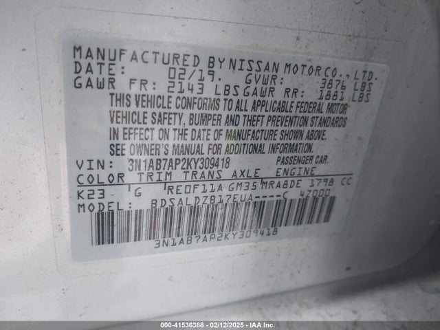 Nissan SENTRA SV 2019 3N1AB7AP2KY309418 Image 9