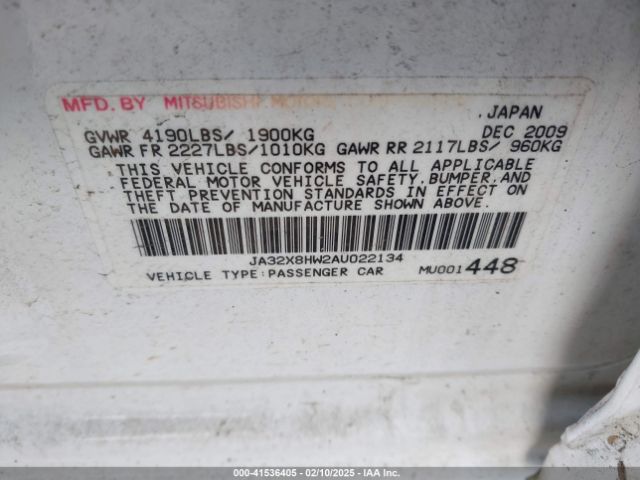 2010 MITSUBISHI LANCER SPORTBACK JA32X8HW2AU022134 Photo 8