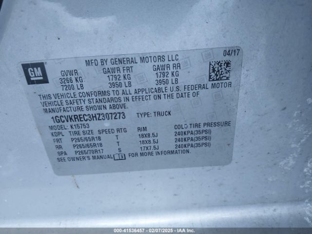 1GCVKREC3HZ307273 Chevrolet Silverado 1500 1lt